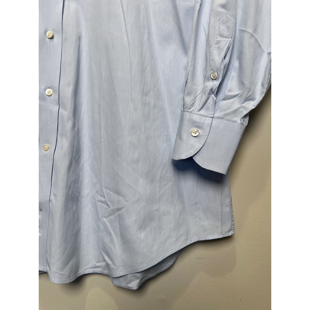 Ledbury Fine Shirting Mens 18 45cm Blue White Micro Stripe Button Down Shirt - Picture 2 of 7